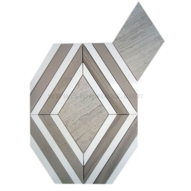 Деревянный мрамор и TaSsos белый бриллиант Pattern Waterjet плитки